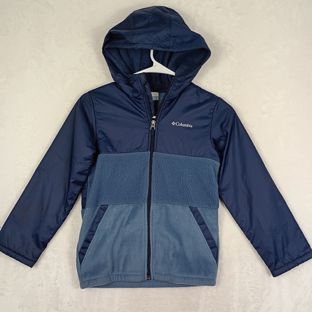 Columbia Hooded Jacket Boys Size S Blue Fleece Hybrid Gorpcore Outdoor Hiking
